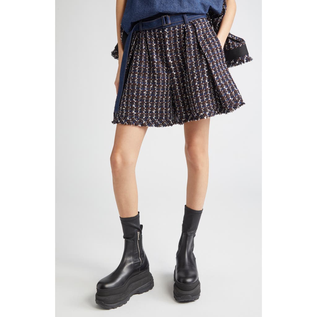 Sacai Sacai Mixed Media Denim & Tweed Shorts