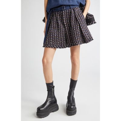 Sacai Sacai Mixed Media Denim & Tweed Shorts