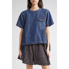 Sacai Sacai Mixed Media Denim & Tweed Top
