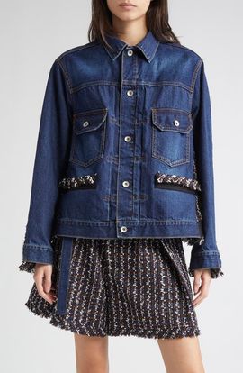Sacai Sacai Mixed Media Denim & Tweed Trucker Jacket