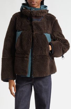 Sacai Sacai Mixed Media Faux Shearling Jacket