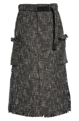 Sacai Sacai Mixed Media Fringe Tweed & Chiffon Skirt