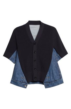 Sacai Sacai Mixed Media Knit & Denim Cardigan