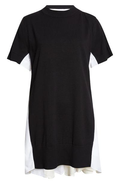 Sacai Sacai Mixed Media Knit & Poplin Minidress