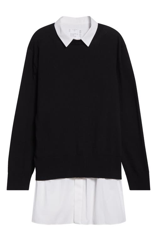 Sacai - Mixed Media Layered Long Sleeve Knit & Poplin Dress