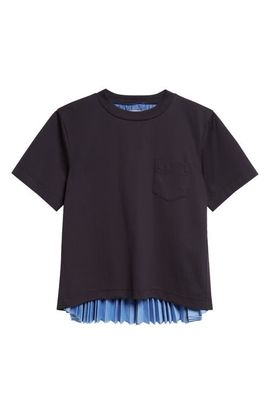 Sacai Sacai Mixed Media Pleated Poplin & Jersey Pocket T-Shirt