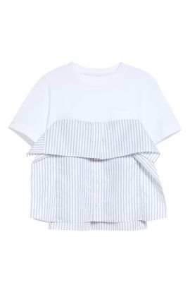 Sacai Sacai Mixed Media Poplin & Cotton Jersey T-Shirt