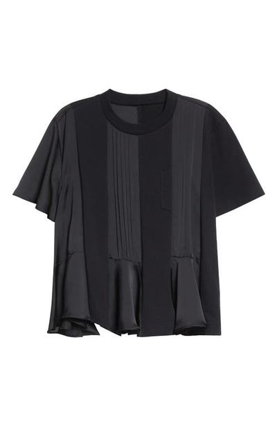 Sacai Sacai Mixed Media Satin & Jersey T-Shirt