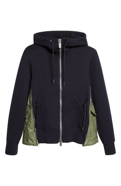 Sacai Sacai Mixed Media Scuba Knit & Nylon Twill Hoodie