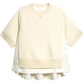 Sacai Sacai Mixed Media Short Sleeve Sweater