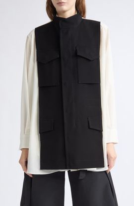 Sacai Sacai Mixed Media Suiting & Crepe Back Satin Shirt