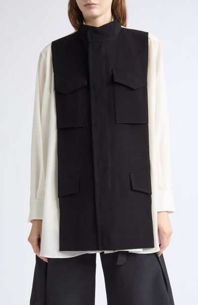 Sacai Sacai Mixed Media Suiting & Crepe Back Satin Shirt