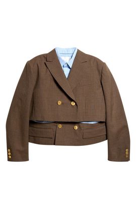 Sacai Sacai Mixed Media Wool Suiting & Stripe Cotton Blend Poplin Jacket