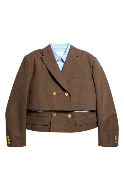 Sacai Sacai Mixed Media Wool Suiting & Stripe Cotton Blend Poplin Jacket