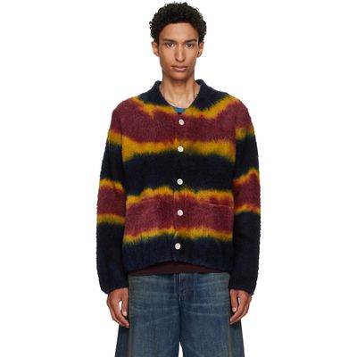 sacai sacai Navy & Burgundy Chusen-Dyed Knit Cardigan