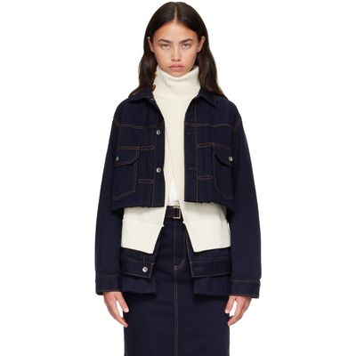 sacai sacai Navy & White Wool Knit x Denim Jacket