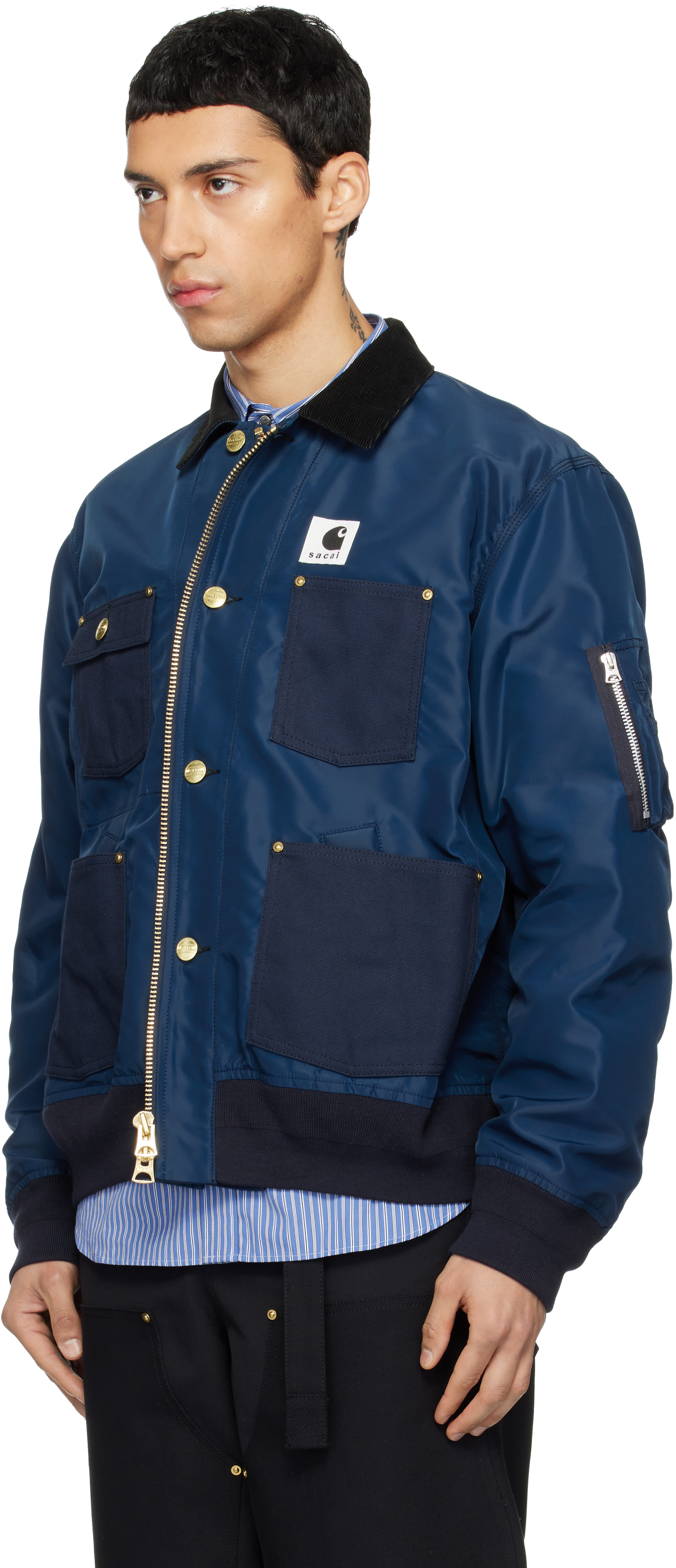 sacai - Navy Carhartt WIP Edition Nylon Twill & Duck Jacket