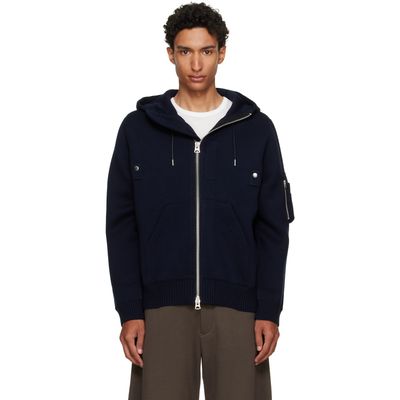 sacai sacai Navy Cotton Cashmere Knit Hoodie