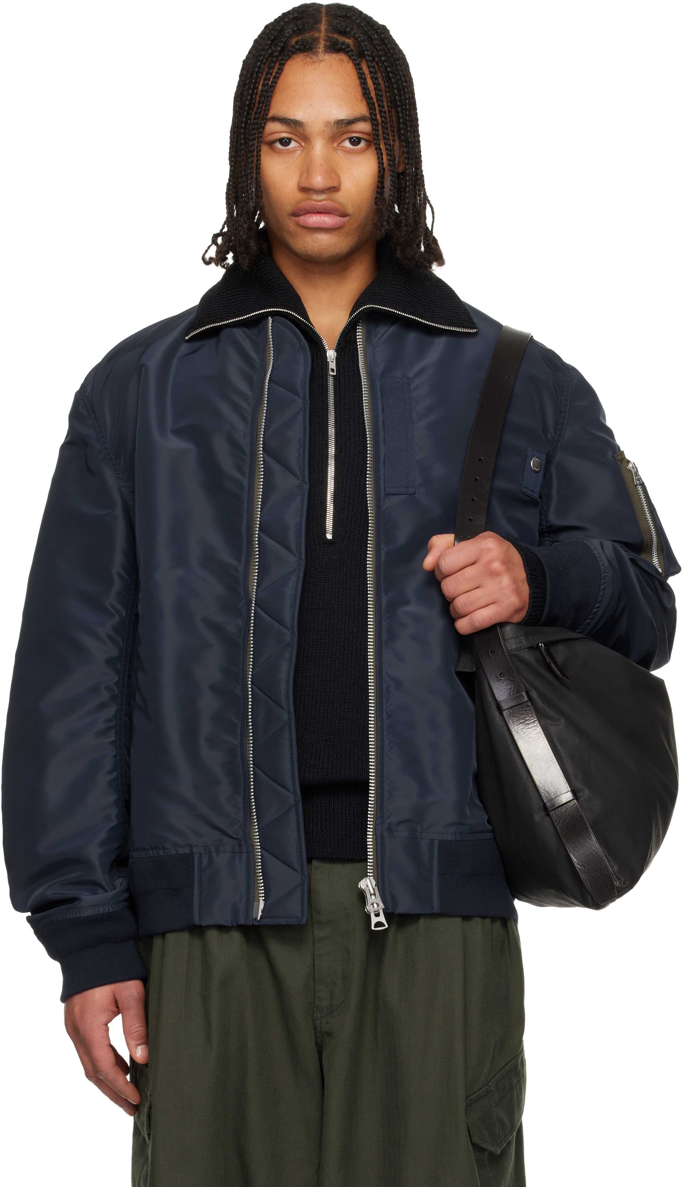 sacai - Navy Nylon Twill Blouson Bomber Jacket