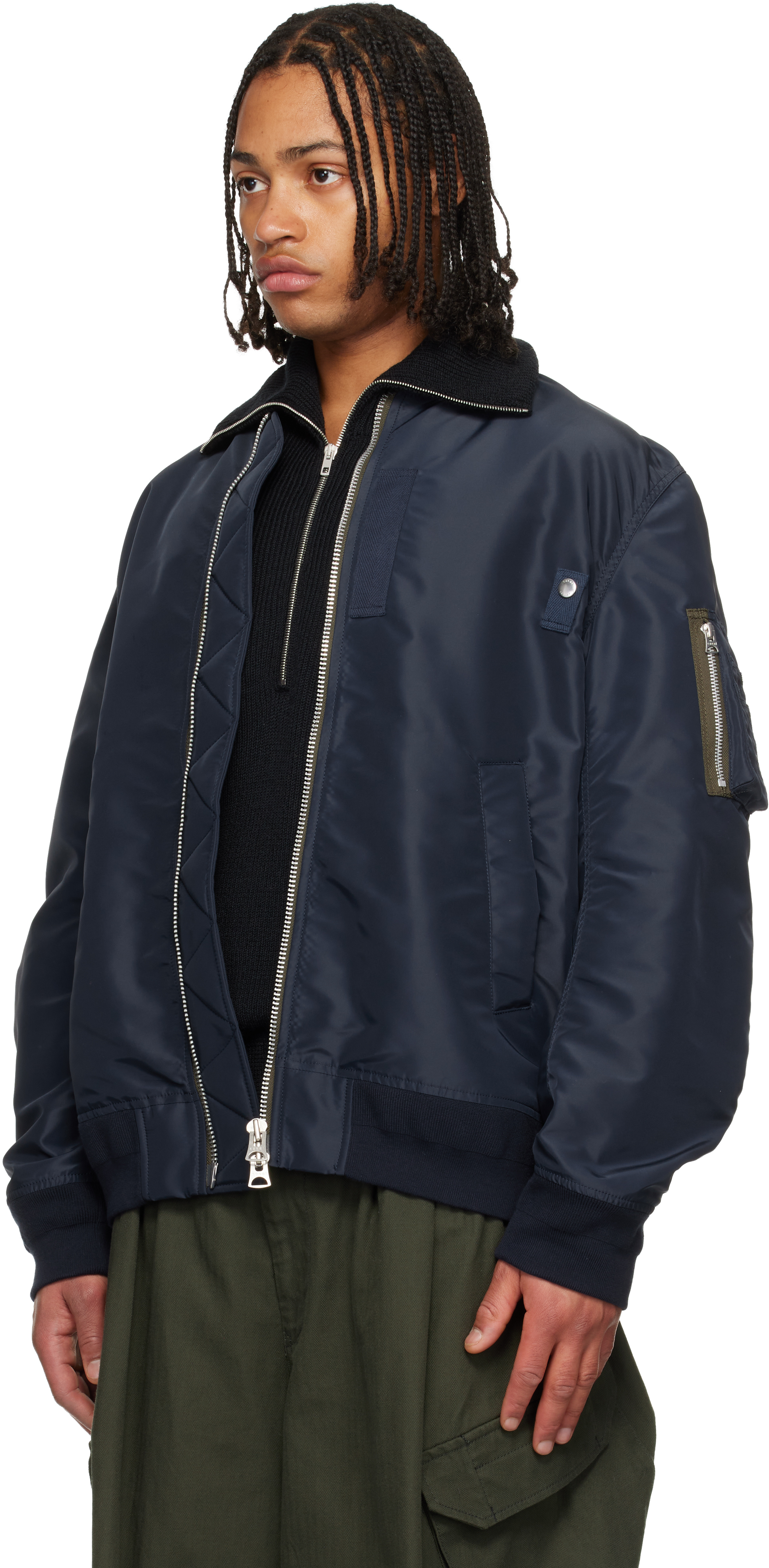 sacai - Navy Nylon Twill Blouson Bomber Jacket