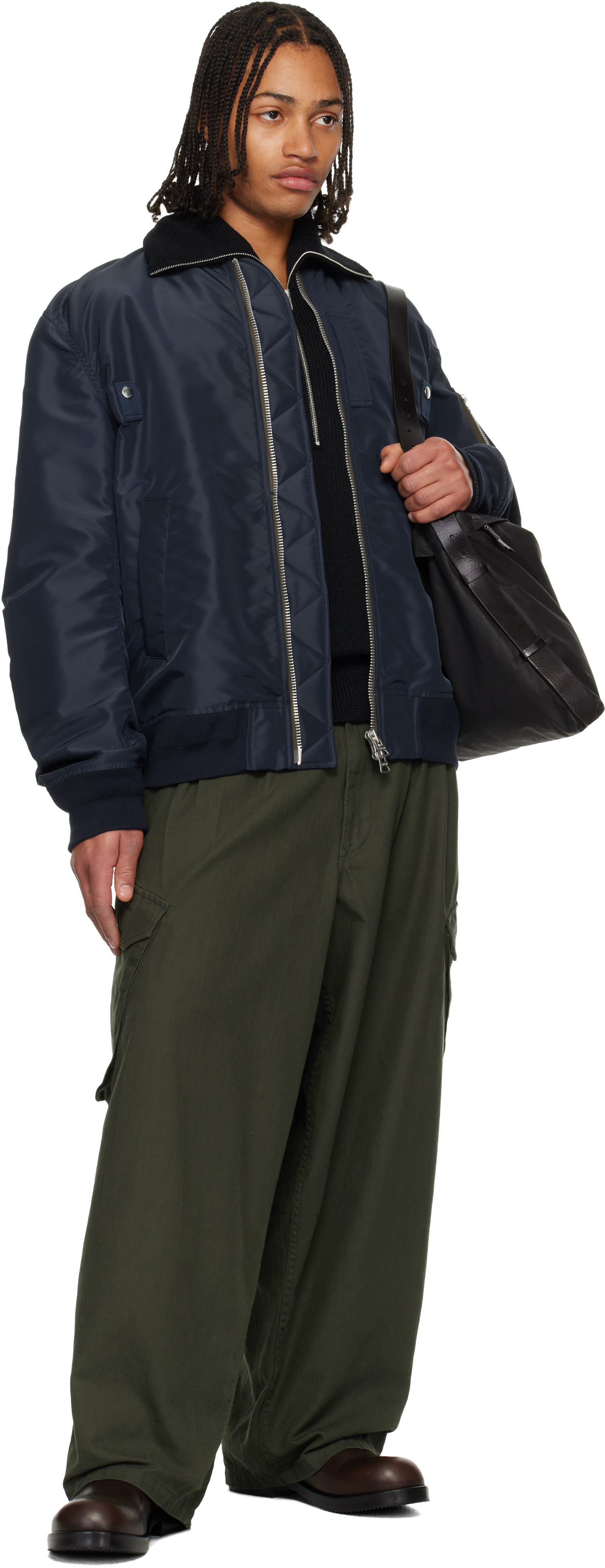 sacai - Navy Nylon Twill Blouson Bomber Jacket