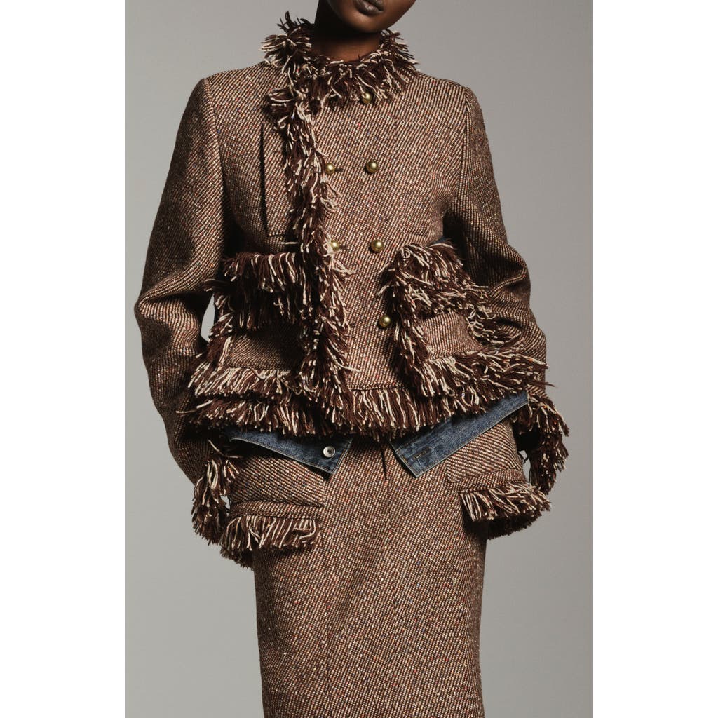 Sacai Sacai Nep Tweed & Denim Fringe Jacket