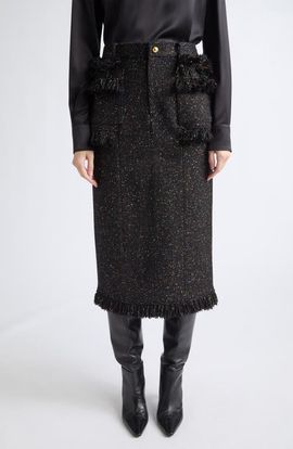 Sacai Sacai Nep Tweed Fringe Midi Skirt