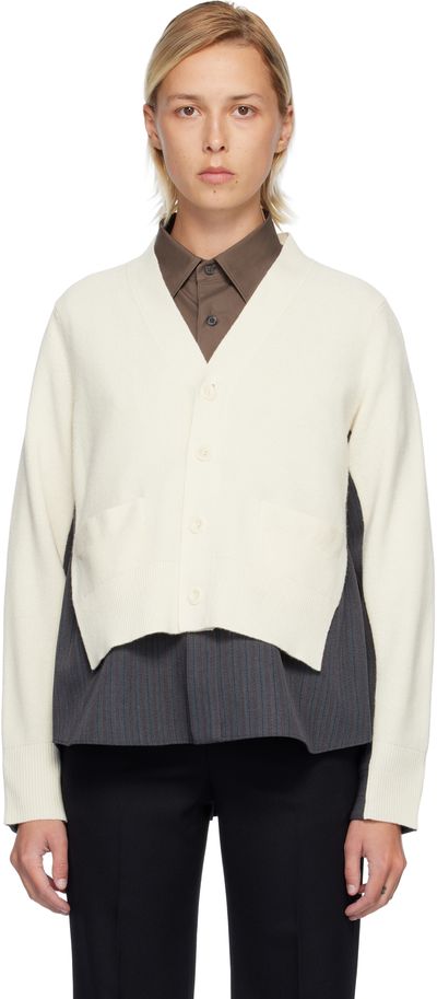 sacai sacai Off-White & Gray Stripe Doeskin & Wool Knit Cardigan