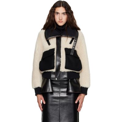sacai sacai Off-White Wool Faux Shearling Blouson Jacket