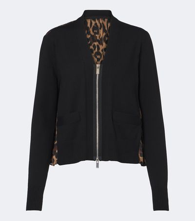 Sacai Sacai Paneled leopard-print cotton-blend cardigan