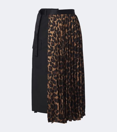 Sacai Sacai Paneled leopard-print midi skirt