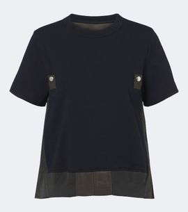 Sacai Sacai Paneled plissé cotton jersey T-shirt