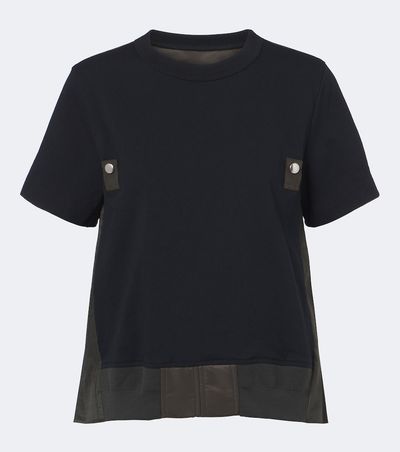 Sacai Sacai Paneled plissé cotton jersey T-shirt