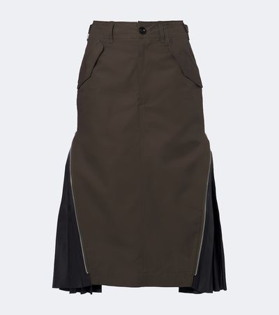 Sacai Sacai Pleated cotton midi skirt