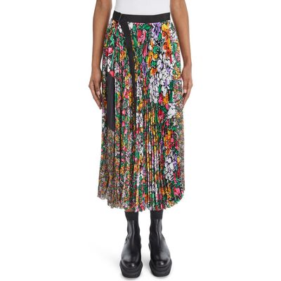 Sacai Sacai Pleated Mixed Floral Print Skirt