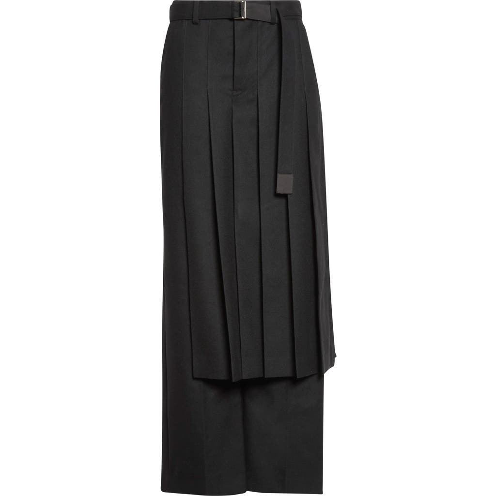 Sacai Sacai Pleated Overlay Wool Flannel Wide Leg Pants