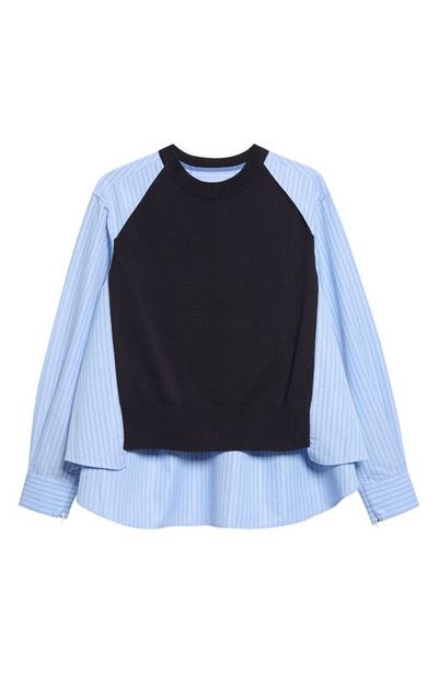 Sacai Sacai Poplin Mixed Media Knit Sweater