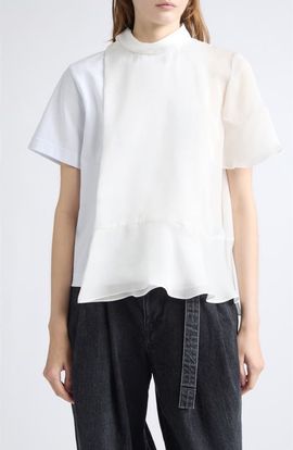 Sacai Sacai Satin & Cotton Mixed Media T-Shirt