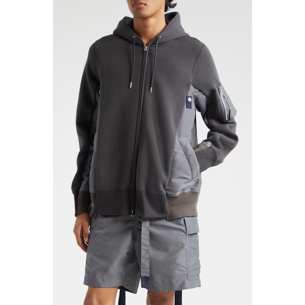 Sacai Sacai Sponge Sweat Mixed Media Zip Hoodie
