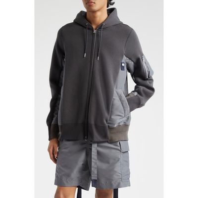 Sacai Sacai Sponge Sweat Mixed Media Zip Hoodie