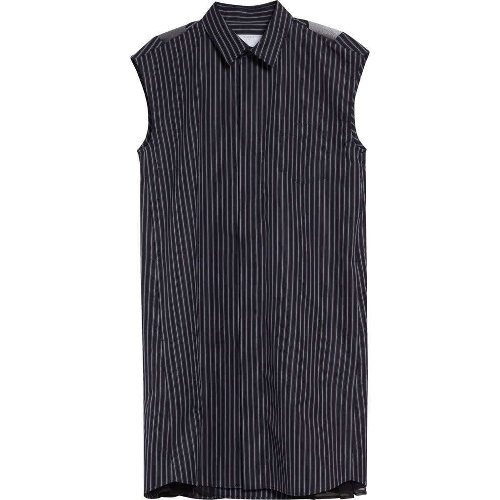 Sacai Sacai Stripe Cap Sleeve Poplin & Chiffon Shirtdress