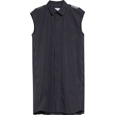 Sacai Sacai Stripe Cap Sleeve Poplin & Chiffon Shirtdress