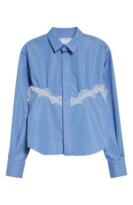 Sacai Sacai Stripe Lace Trim Poplin Button-Up Shirt