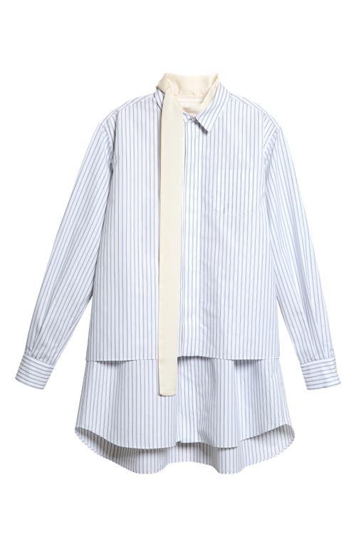 Sacai Sacai Stripe Layered Long Sleeve Poplin Dress with Satin Tie