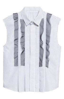 Sacai Sacai Stripe Poplin & Chiffon Button-Up Shirt