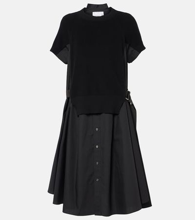 Sacai Sacai Striped jersey and poplin shirt dress