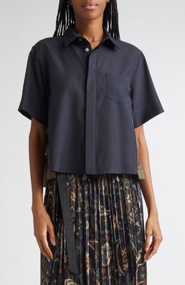 Sacai Sacai Suiting Fabric Mix Button-Up Camp Shirt