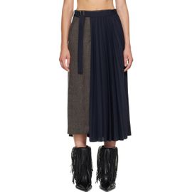 sacai sacai Taupe & Navy Herringbone x Suiting Midi Skirt