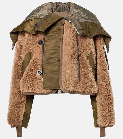 Sacai Sacai Twill-trimmed faux fur jacket