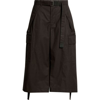 Sacai Sacai Weather Coated Cotton Twill Cargo Wide Leg Crop Pants